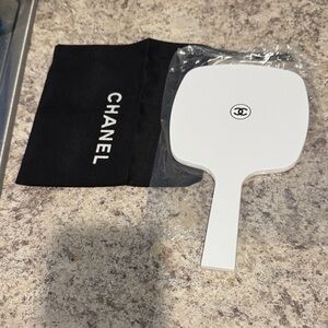 CHANEL White Handheld Mirror with Black Pouch. This is Gift with purchase